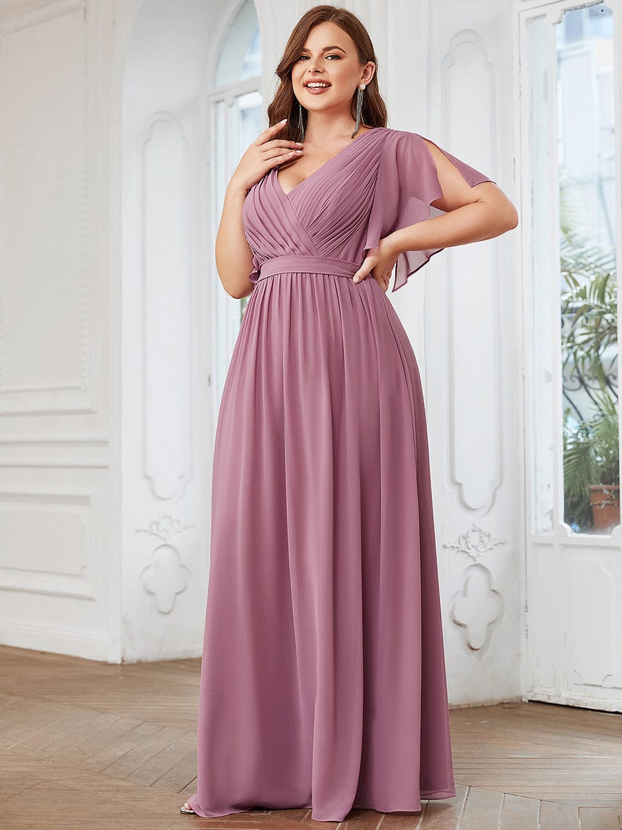 Custom Size Tie-Waist Pleated A-line Evening Dress #color_Purple Orchid