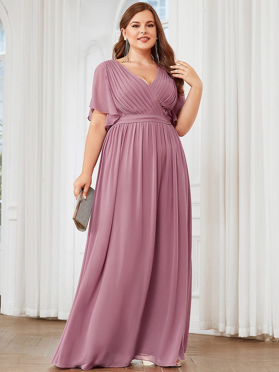 Custom Size Tie-Waist Pleated A-line Evening Dress #color_Purple Orchid