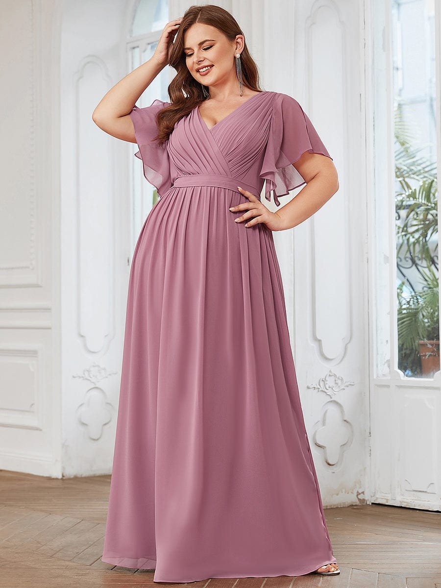 A-Line Pleated Chiffon Tie-Waist Evening Dress #color_Purple Orchid