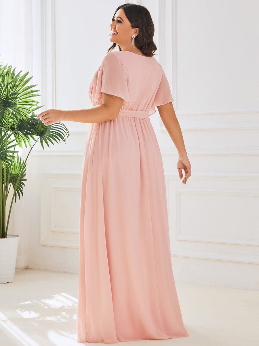 A-Line Pleated Chiffon Tie-Waist Evening Dress #color_Pink