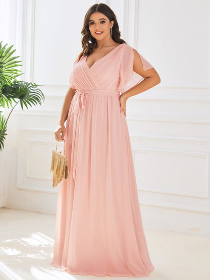 Custom Size Tie-Waist Pleated A-line Evening Dress #color_Pink