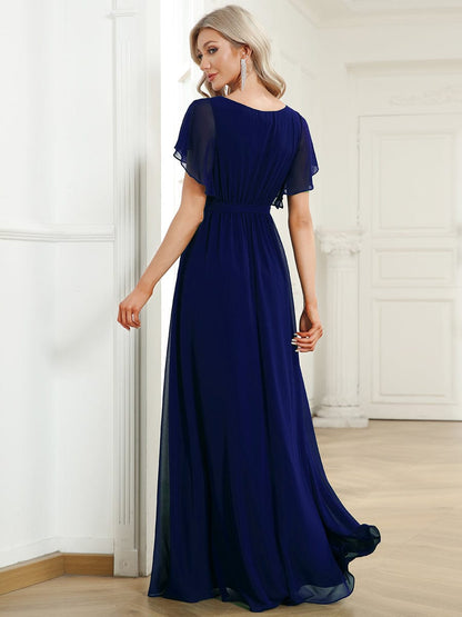 Custom Size Tie-Waist Pleated A-line Evening Dress #color_Royal Blue