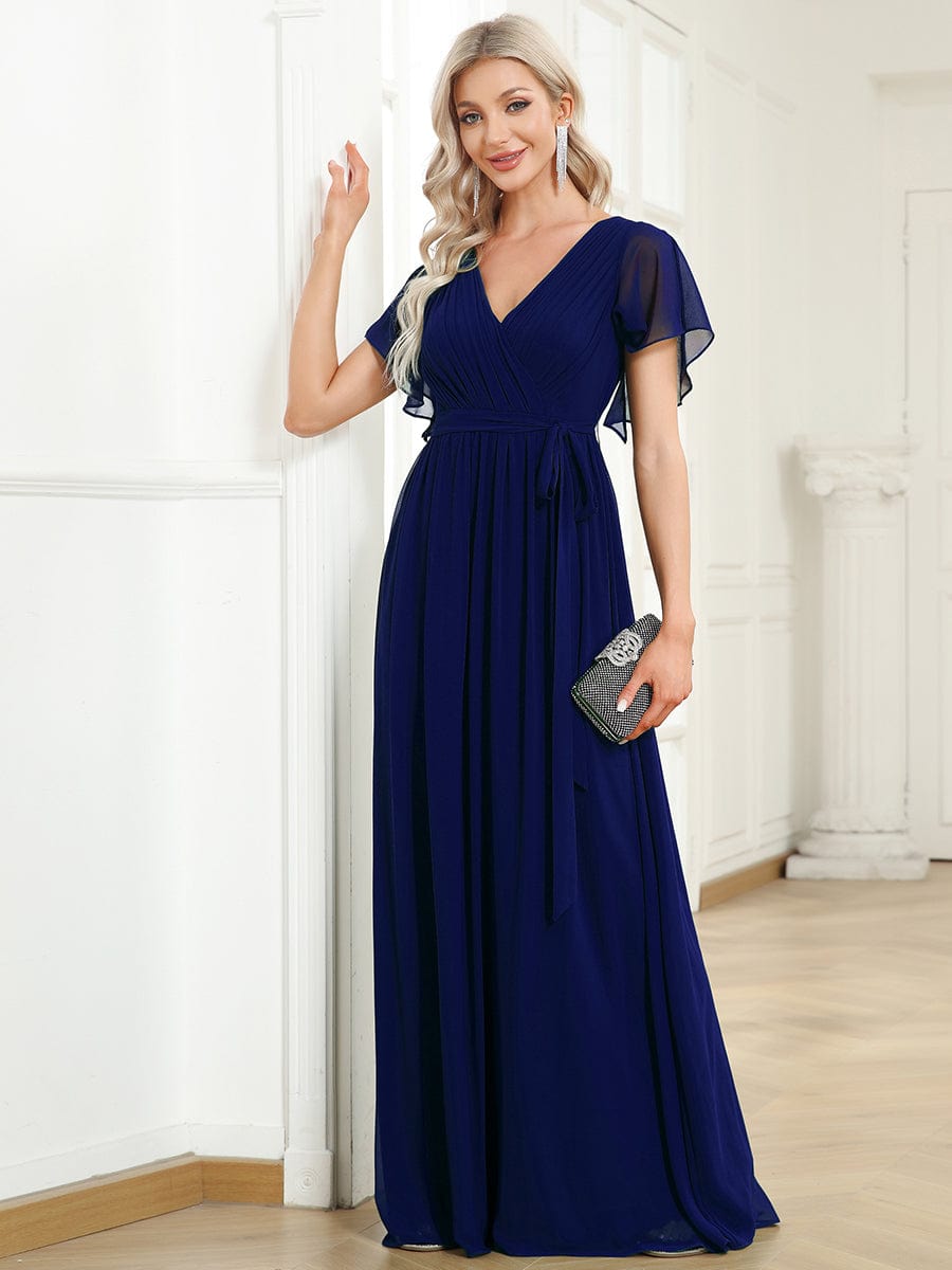 Custom Size Tie-Waist Pleated A-line Evening Dress #color_Royal Blue