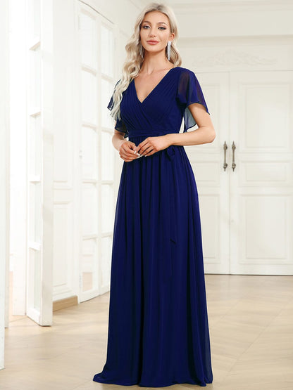 Custom Size Tie-Waist Pleated A-line Evening Dress #color_Royal Blue