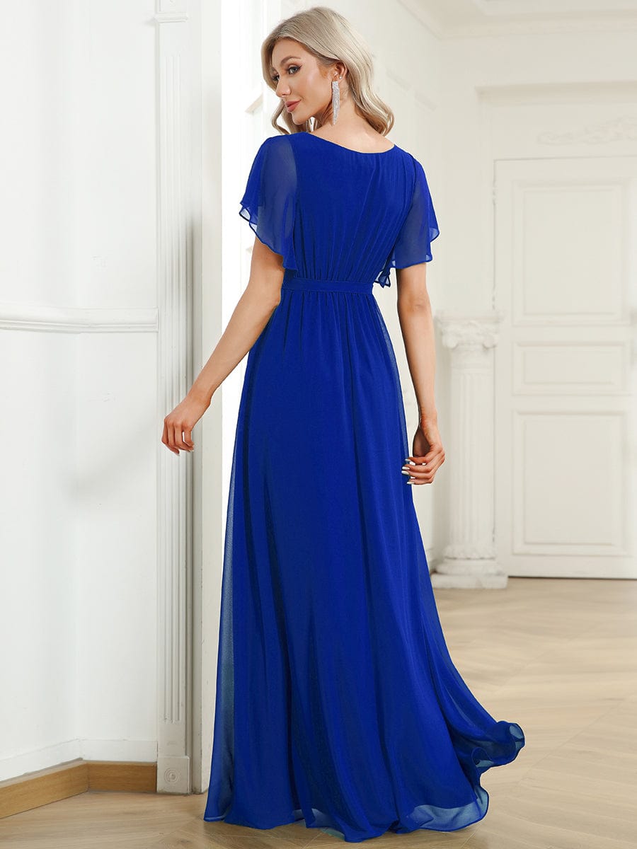 Custom Size Tie-Waist Pleated A-line Evening Dress #color_Sapphire Blue