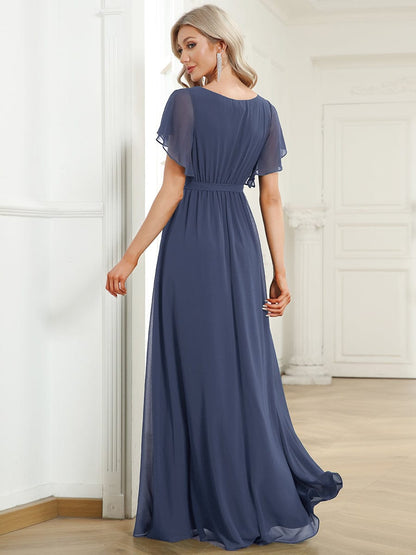 Custom Size Tie-Waist Pleated A-line Evening Dress #color_Stormy