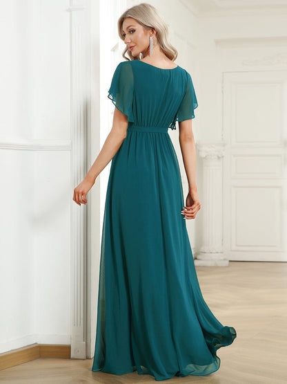 Custom Size Tie-Waist Pleated A-line Evening Dress #color_Teal