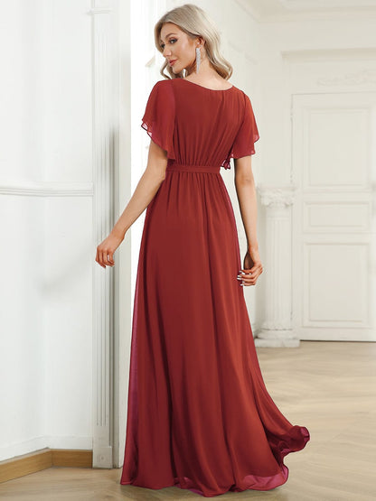 Custom Size Tie-Waist Pleated A-line Evening Dress #color_Vermilion