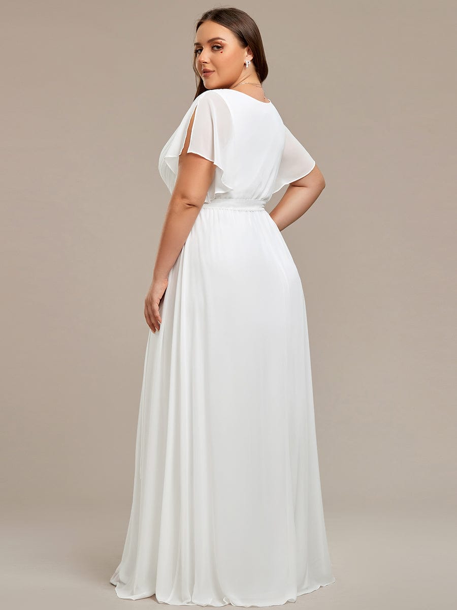 Custom Size Tie-Waist Pleated A-line Evening Dress #color_White