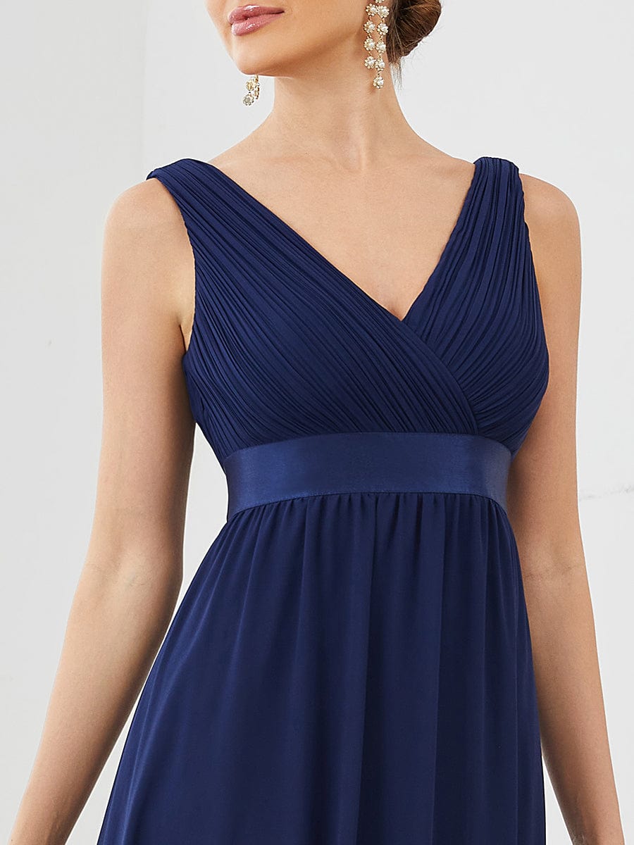 Sleeveless Satin Waist Chiffon A-Line Evening Dress #color_Navy Blue 