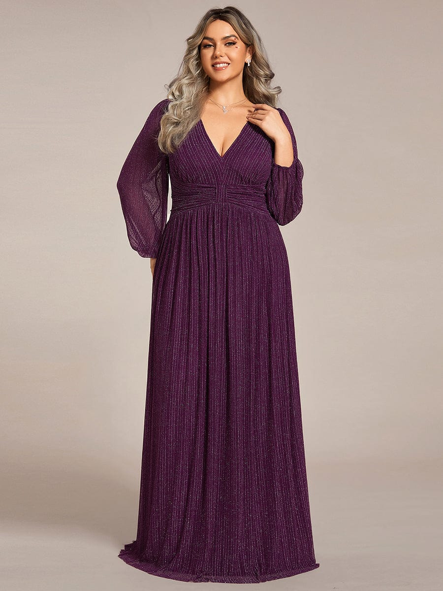 Plus Size Dazzling Empire Waist See-Through Long Sleeves A-Line Evening Dress