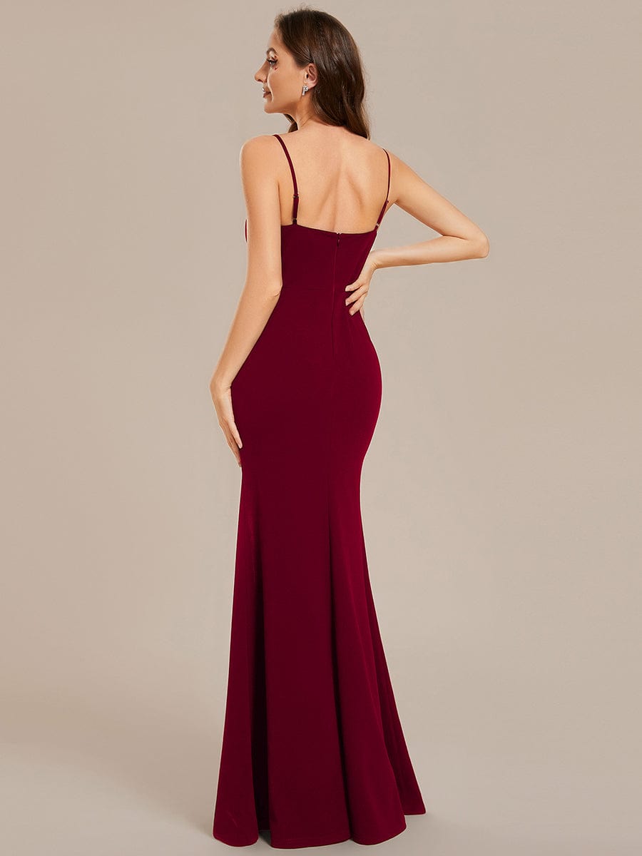 Simple Spaghetti Straps High Slit Bodycon Evening Dress with Rhinestone #color_Burgundy