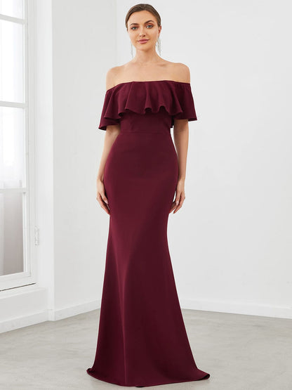 Strapless Fold-Over Ruffle Bodycon Floor-Length Evening Dress