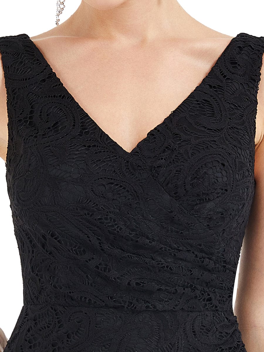 Pleated Lace Bodycon Sleeveless Floor-Length Evening Dress #color_Black