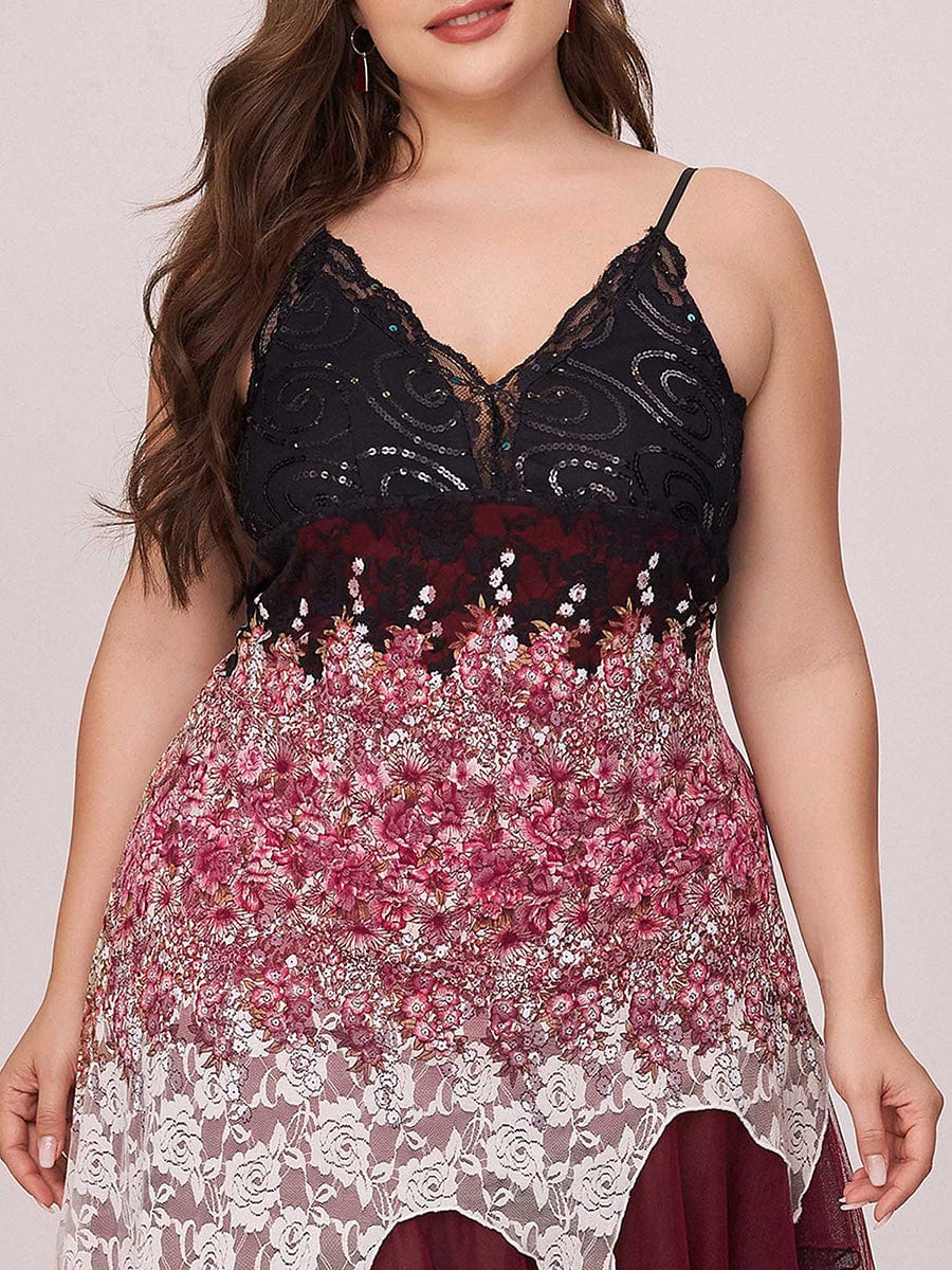 Women's V Neck Multi Color Asymmetrical Hems Prom Dress #color_Burgundy