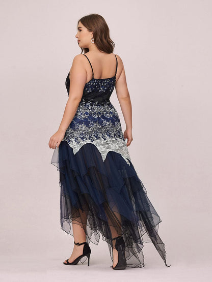 Women's V Neck Multi Color Asymmetrical Hems Prom Dress #color_Navy Blue