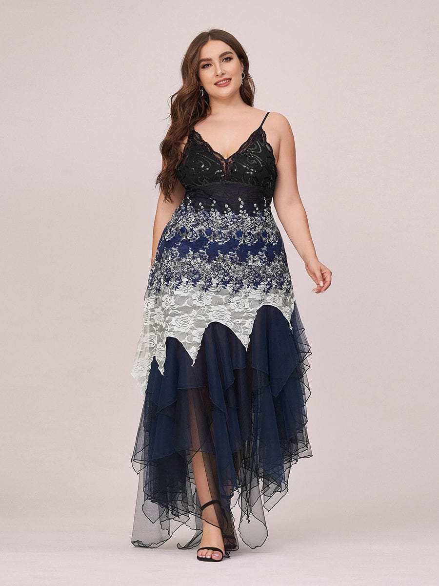 Women's V Neck Multi Color Asymmetrical Hems Prom Dress #color_Navy Blue