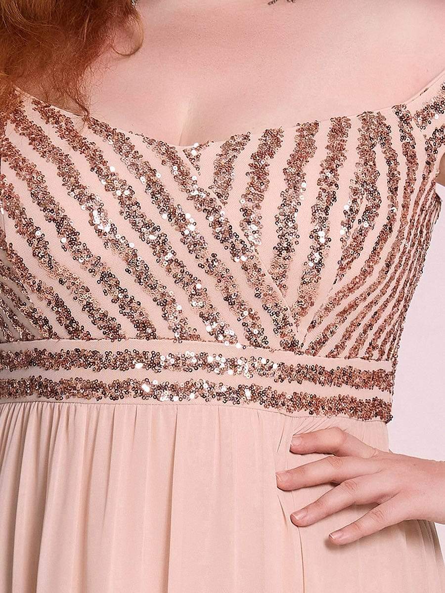 Plus Size Striped Sequin Sweetheart Floor-Length Evening Dress #color_Blush 