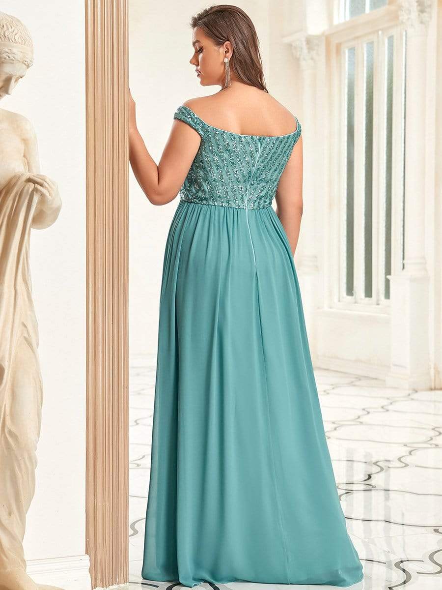 Striped Sequin Sweetheart Floor-Length Evening Dress #color_Dusty Blue 