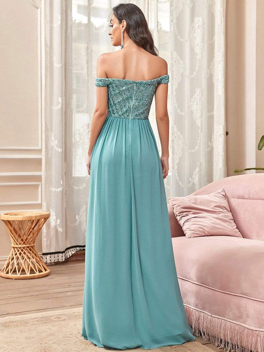 Striped Sequin Sweetheart Floor-Length Evening Dress #color_Dusty Blue 