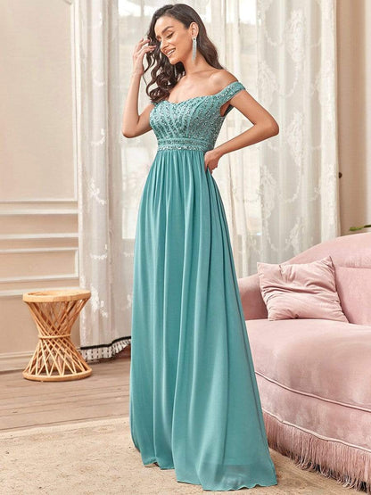 Striped Sequin Sweetheart Floor-Length Evening Dress #color_Dusty Blue 