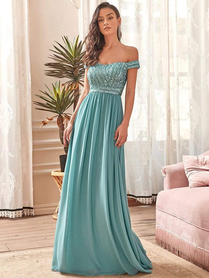 Striped Sequin Sweetheart Floor-Length Evening Dress #color_Dusty Blue 