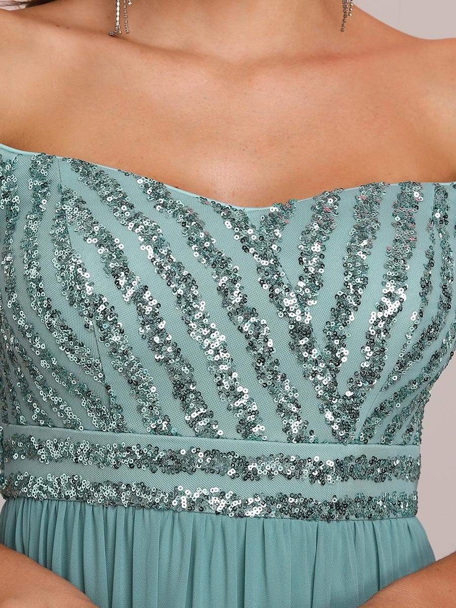 Striped Sequin Sweetheart Floor-Length Evening Dress #color_Dusty Blue 