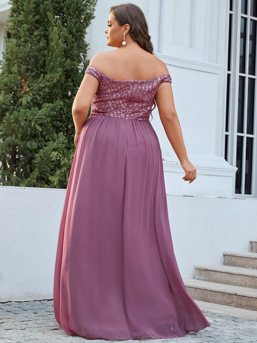 Plus Size Striped Sequin Sweetheart Floor-Length Evening Dress #color_Purple Orchid 