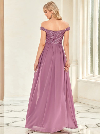 Striped Sequin Sweetheart Floor-Length Evening Dress #color_Purple Orchid 