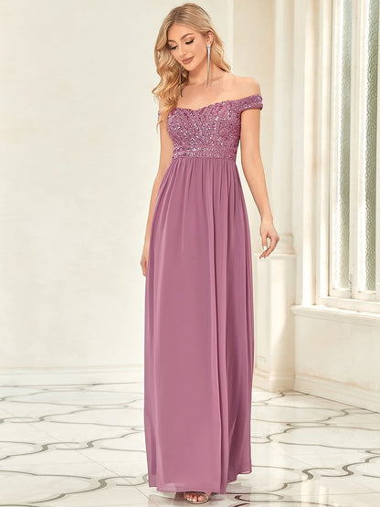 Striped Sequin Sweetheart Floor-Length Evening Dress #color_Purple Orchid 