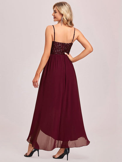 Asymmetrical Hemline Ethereal Evening Dress #color_Burgundy 