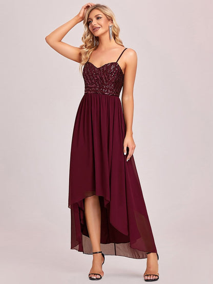 Asymmetrical Hemline Ethereal Evening Dress #color_Burgundy 