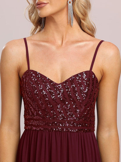 Asymmetrical Hemline Ethereal Evening Dress #color_Burgundy 