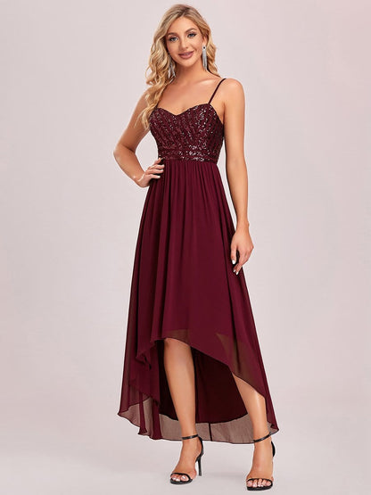 Asymmetrical Hemline Ethereal Evening Dress #color_Burgundy 