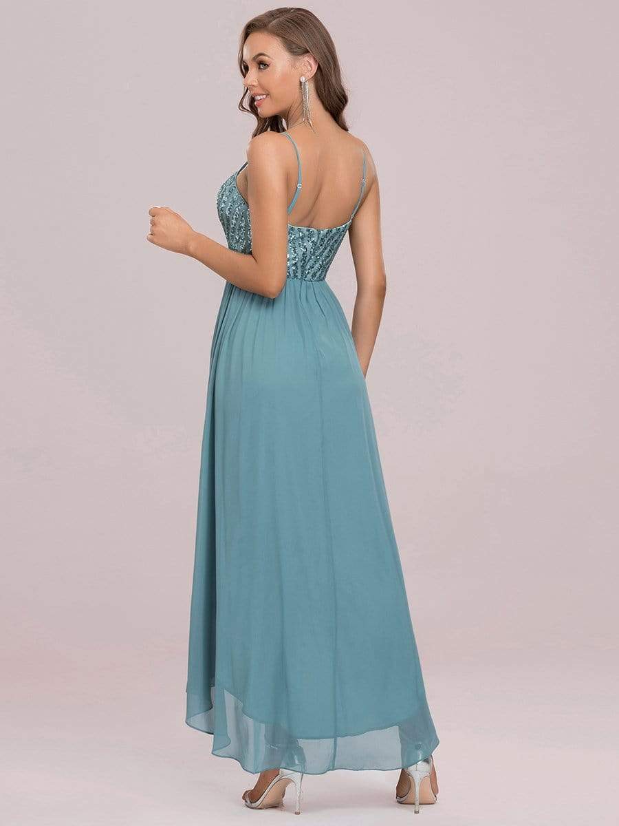 Asymmetrical Hemline Ethereal Evening Dress #color_Dusty blue 