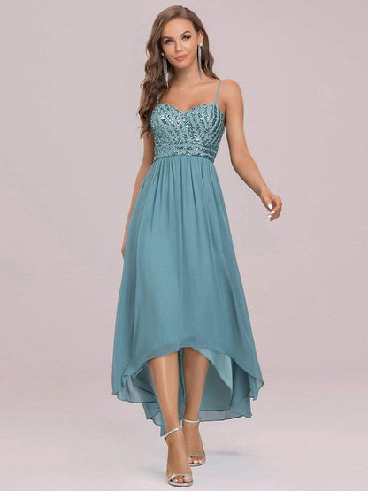 Asymmetrical Hemline Ethereal Evening Dress #color_Dusty blue 