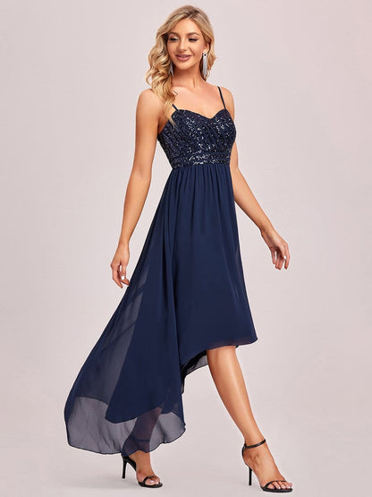 Asymmetrical Hemline Ethereal Evening Dress #color_Navy Blue 