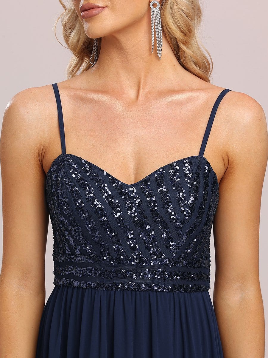 Asymmetrical Hemline Ethereal Evening Dress #color_Navy Blue 