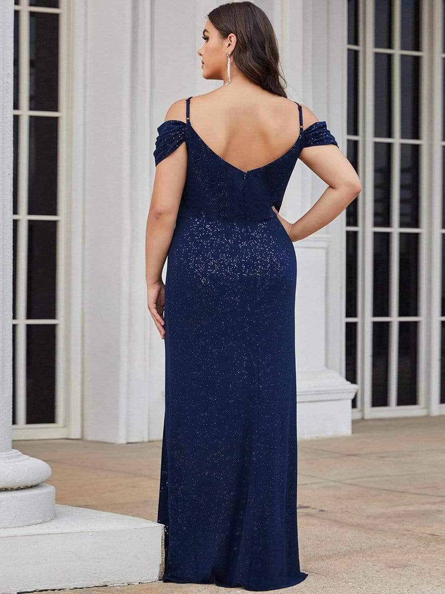 Plus Size Sexy High Slit Long Formal Evening Dresses #color_Navy Blue 