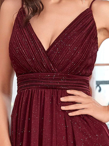 Spaghetti Strap 2 in 1 Sheer Evening Dress #color_Burgundy 