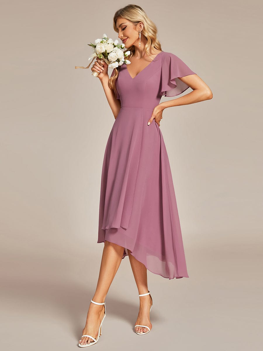 Flowing Chiffon V-Neck Ruffle Sleeves Bridesmaid Dress  #color_Purple Orchid