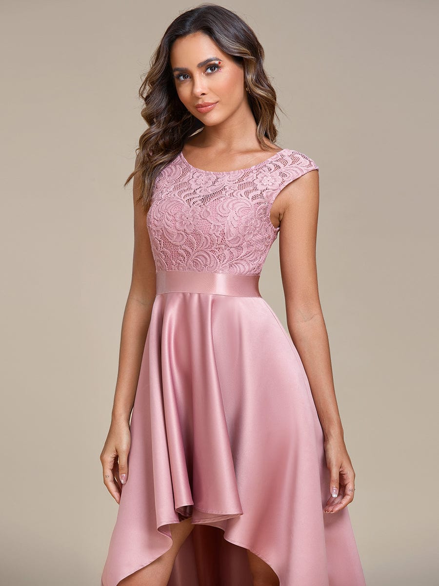 Elegant Sleeveless High-low Lace Top Wedding Guest Dress #color_Purple Orchid