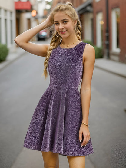 Glitter Round Neckline Sleeveless Short Homecoming Dress