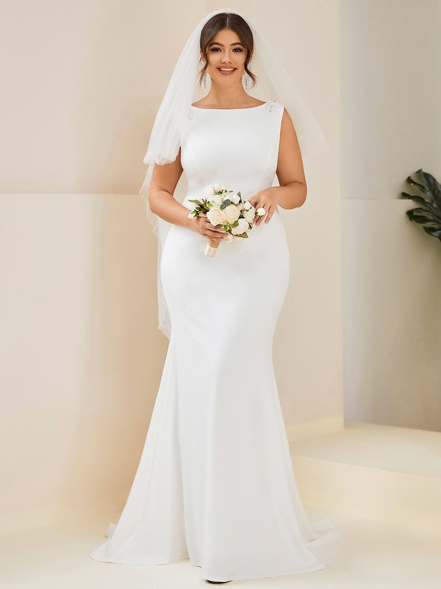 Bodycon Sleeveless High Neck Low Back Fishtail Wedding Dress #color_White 