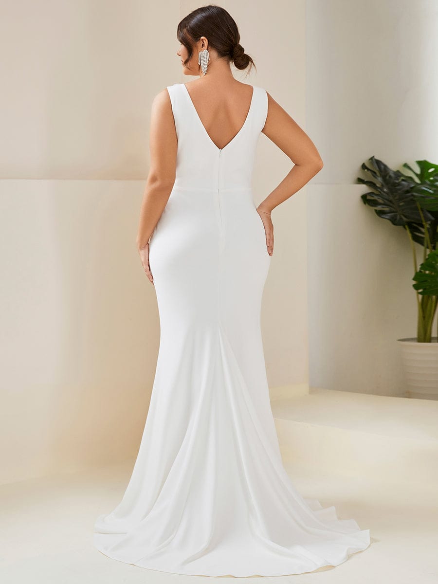 Bodycon Sleeveless High Neck Low Back Fishtail Wedding Dress #color_White 