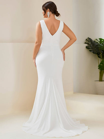 Bodycon Sleeveless High Neck Low Back Fishtail Wedding Dress #color_White 