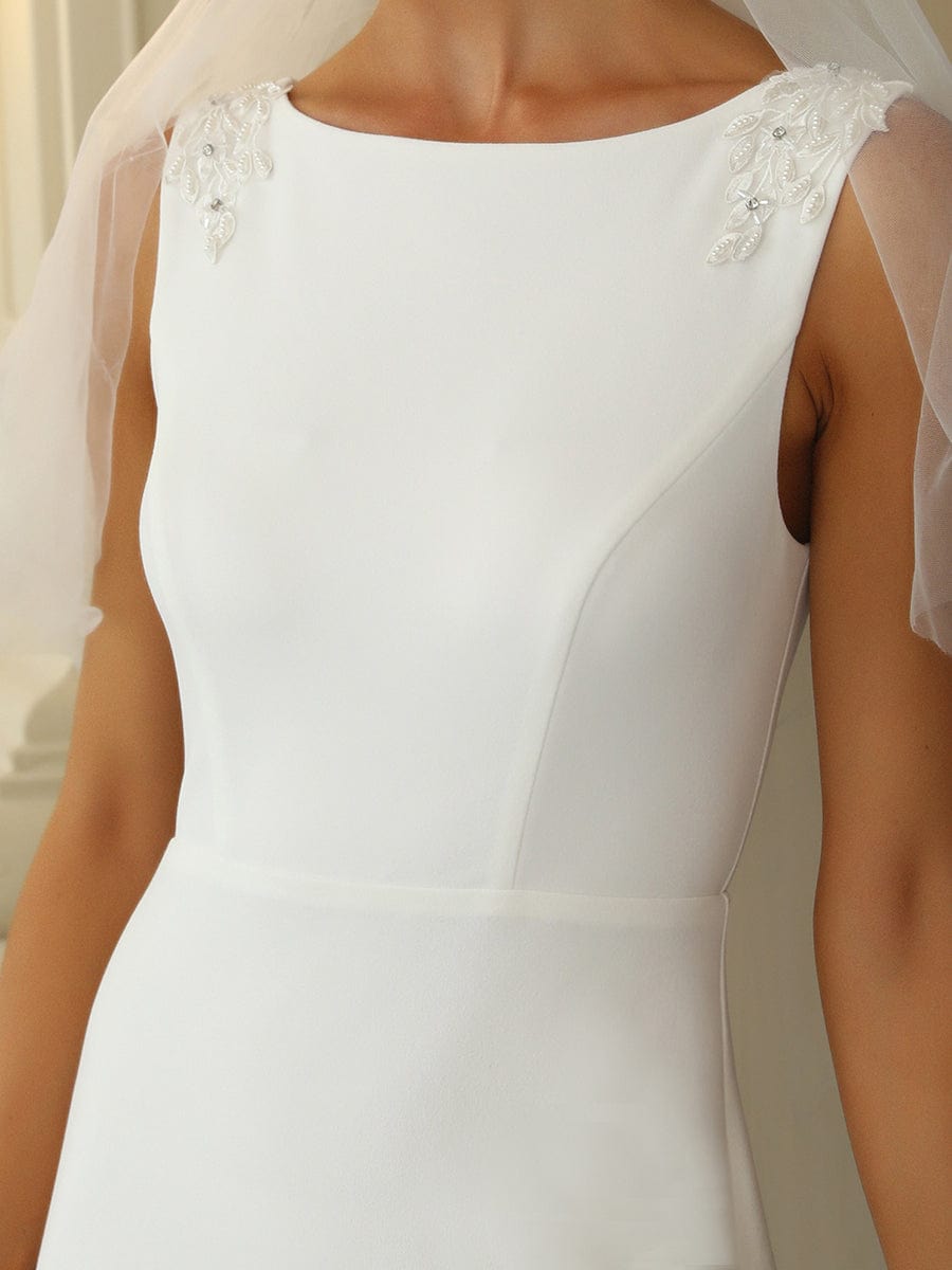 Bodycon Sleeveless High Neck Low Back Fishtail Wedding Dress #color_White 