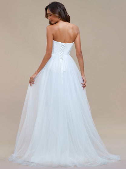 Romantic Back-laced Adjustable Strapless A-Line Tulle Wedding Dress #color_White