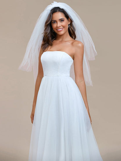 Romantic Back-laced Adjustable Strapless A-Line Tulle Wedding Dress #color_White