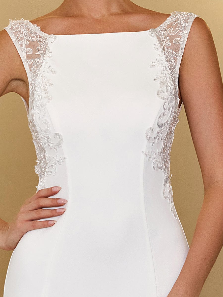 Sleeveless Lace Backless Fishtail Bodycon Wedding Dress #color_White 